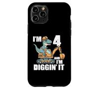Im 4 And Diggin It Dino Excavator 4th Birthday Trex Boys Kid Case for iPhone 11 Pro