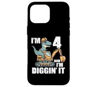 Im 4 And Diggin It Dino Excavator 4th Birthday Trex Boys Kid Case for iPhone 16 Pro Max