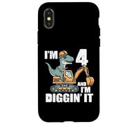 Im 4 And Diggin It Dino Excavator 4th Birthday Trex Boys Kid Case for iPhone X/XS