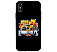 I'm 4 And Digging It Boys 4th Birthday Construction Truck Case for iPhone X/XS