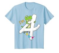I'm 4 Years Dino Fourth Bday | Boys Dinosaur 4th Birthday T-Shirt, Youth, Baby Blue, Medium