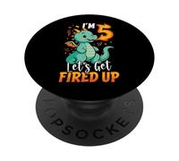 I'm 5 Let's Get Fired Up Boys Dragon Birthday PopSockets Adhesive PopGrip