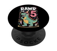 Im 5 Rawr Dinosaur Birthday Party Five Year Old Boys Girls PopSockets Adhesive PopGrip