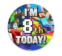 I'm 8th Today Birthday Badge, Stainless Steel 8th Birthday Badge Pin for Boys, Girls, Gaming Badge Birthday Gift for Celebrations, Decorations - Large 75 mm