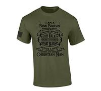 I'm A Bible Believin Prayer Prayin Saved Servin Christian Man Whiskey Logo Parody Mens Christian Cross Short Sleeve T-Shirt, Military Green, Medium