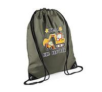 I'm a Big Brother Funny Birthday/Secret Santa Siblings Gift Drawstring Bag, PE Gym Kit, Swimming Rucksack. (Olive Green)