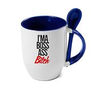 I'm A BOSS Ass Bitch Gift for Men Or Women, Birthday, Christmas Tea Mug Unique Spoon Ceramic Mug. (Blue Spoon)