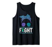I'm a Fighter Anal Cancer Awareness Flower Teal Purple Tank Top