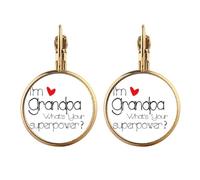 I'm a Grandpa What's your Superpower= Gold Clip On Drop Earrings Non Piercing Dangle Jewelry