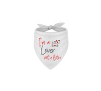 I'm A Lover Not A Biter Fun Dog Bandana With Printed Slogan To The Front, Tie White Dog Bandana, Rude Offensive Bandana For Pet Fun.