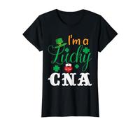 I'm a Lucky CNA Nurse Shamrock Hat St Patricks Day for Nurse Value Graphic T-Shirt, Women, Black, L