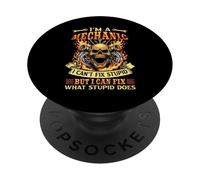 Im a mechanic i can fix what stupid does skull fire for men PopSockets Adhesive PopGrip
