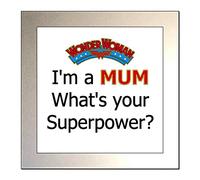 "I'm A MUM What's Your Superpower?" Glass Drinks Coaster | Premium Quality Glass Drinks Coaster Size 10cm by 10cm