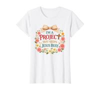 I'm A Project that Keeps Jesus Busy Funny Christian Humor Value Graphic T-Shirt, Women, White, L