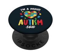 I'm A Proud Autism Son - Autism Awareness Puzzle Heart Kids PopSockets Adhesive PopGrip
