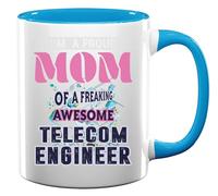 I'm A Proud Mom of A Freaking Awesome Telecom Engineer Computer Science Graphic Ceramic Tea Coffee Mug Light Blue