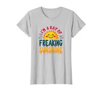 I'm A Ray of Freaking Sunshine - Cheerful Summer Quote T-Shirt, Women, Silver, M