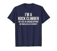 I'm A Rock Climber My Level of Sarcasm Funny Rock Climbing T-Shirt, Men, Navy Blue, Large