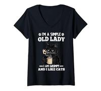 I'm A Simple Old Lady I Am Grumpy And I Like Cats V-Neck T-Shirt