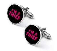 I'm A Thief Cufflinks for Men Round Cuff Links Black Tie Clips for Business Wedding Graduation