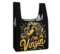 I'm A Virgin Funny Reusable Grocery Bag Printed Fold-able Shopping Bags Washable Tote Lightweight Storage Pouch with Handle
