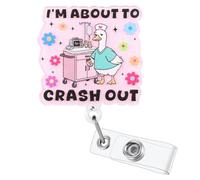 I'm About to Crash Out Funny Nurse Badge Reel, Cute Goose Retractable ID Badge Holder, Medical Name Tag Badge Clip for RN LPN CNA NP ER ICU Surgery Night Shift Nurse Nursing Student Teacher Doctor