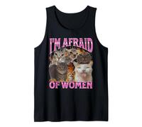 I'm Afraid Of Women Funny Cat Meme Bootleg Graphic Tank Top