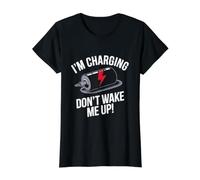I'm Charging Don't Wake Me Up Funny Sleeping Value Graphic T-Shirt, Women, Black, XL