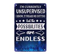 I'M Currently Unsupervised Sign But The Possibilities Are Endless Metal Tin Joke For Home Workplace Accessories Garage Bar Pub Cafe Shop Car Wall Decor 8"x12"