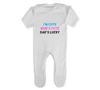 I'm Cute Mum's Cute Dad's Lucky Baby Romper Jumpsuit with feet, 0-3 Months, White