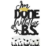 I'm Done with This B.S. Cake Topper, Congrats Grad Bachelor of Science, Class of 2026 B.S. Degree College Graduation Party Decorations Supplies, Black and Gold Glitter