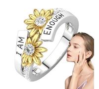 I'm Enough Ring | Inspirational Sunflower Alloy Ring | Open Adjustable Sunshine Ring Gift | Statement Jewellery for Women | Perfect for Anniversaries, Valentine's Day and Cocktail Party