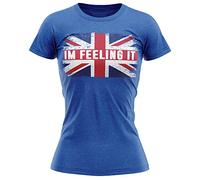 Im Feeling It Union Jack Womens T Shirt, Football Cup Final Gift Idea, Glasgow Scottish Royal Song Lyrics Tee, Loyal Footy Fans Present, Seville 2022 Gifts for Her, XL, Royal