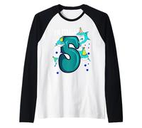 I'm Finally 5 Underwater Shark 5th Birthday Raglan Baseball Tee