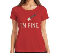 I'm Fine Bloody Hatchet Horror Halloween Sarcastic Dark Crime Women's T-Shirt, red, 3XL