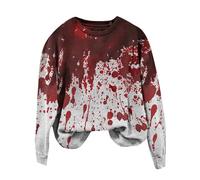 I'm Fine Bloody Shirt Women Funny Halloween Sweatshirt for Women Long Sleeve Blood Horror Clothes Blood Splatter Top Shirt (Grey, XL)