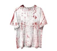 I'm Fine Bloody T-Shirts Men's Halloween Horror T-Shirt with Blood Splash Pattern Scary Bloody Hands Plus Size Tops Crew Neck Blood Injury Tunic Tops, White, L