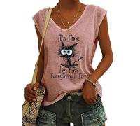 I'm Fine Everything is Fine Tank Tops Women's Funny Letter 3D Printed V-Neck T-Shirt Vest Sleeveless Loose Fit Summer Sport Tops