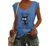 I'm Fine Everything is Fine Tank Tops Women's Funny Letter 3D Printed V-Neck T-Shirt Vest Sleeveless Loose Fit Summer Sport Tops