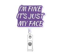 I'm Fine It's Just My Face Funny Nurse Badge Reel Retractable, Cute Nurse Gifts, Fun Nursing Badge Holder, Purple Healthcare Medical RN CNA PCT LPN Nursing Student Badge Clip ID Card Accessorie