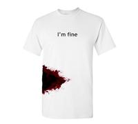 I'm Fine Movie Halloween Costume Tee Zombie Slash Shark Bite Scary Graphic Novelty Very Funny T Shirt, White, Medium