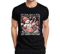 I'm fine This is fine Meltdown Snowman Funny Mens T-Shirt, black, 3XL
