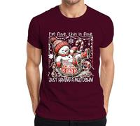 I'm fine This is fine Meltdown Snowman Funny Mens T-Shirt, burgundy, L