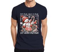 I'm fine This is fine Meltdown Snowman Funny Mens T-Shirt, navy, L