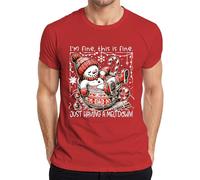 I'm fine This is fine Meltdown Snowman Funny Mens T-Shirt, red, M