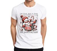 I'm fine This is fine Meltdown Snowman Funny Mens T-Shirt, White, 3XL