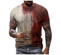 Im Fine Tshirt Blood T-Shirt Halloween Man's Bloody T Shirt Blood Splatter Stained Short Sleeve Top Men Casual Round Neck Pattern Tops Shirt Bloody Printed Tops (C-Khaki, L)