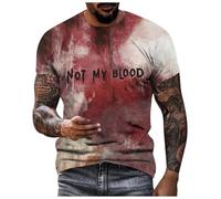 Im Fine Tshirt Blood T-Shirt Halloween Man's Bloody T Shirt Blood Splatter Stained Short Sleeve Top Men Casual Round Neck Pattern Tops Shirt Bloody Printed Tops (C-Pink, L)
