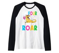 I'm Four Hear Me Roar 4 Year Old T-Rex Dinosaur 4th Birthday Raglan Baseball Tee