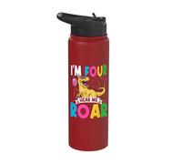 I'm Four Hear Me Roar 4 Year Old T-Rex Dinosaur 4th Birthday Stainless Steel Insulated Water Bottle